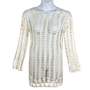 Superdown Med Miranda Crochet Mini Dress Open-Knit Bell Sleeves Beachy Vacation